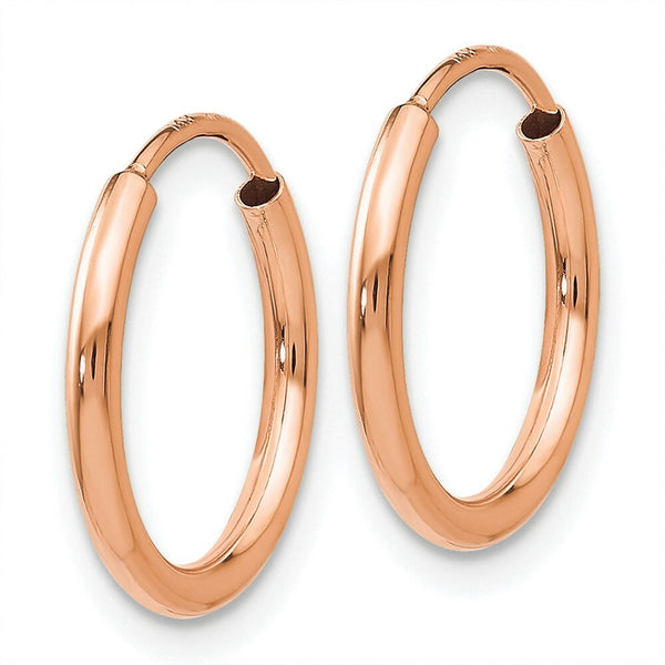 14K Rose Gold Polished Endless Tube Hoop Earrings  14mm width