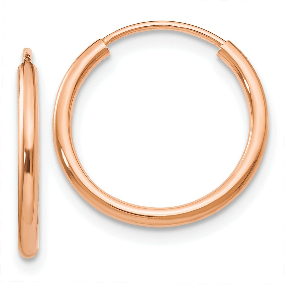 14K Rose Gold Polished Endless Tube Hoop Earrings  15mm width