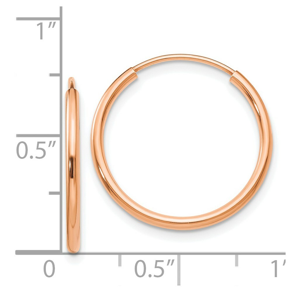 14K Rose Gold Polished Endless Tube Hoop Earrings  20mm width
