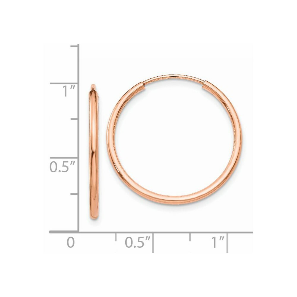 14K Rose Gold Polished Endless Tube Hoop Earrings  23mm width