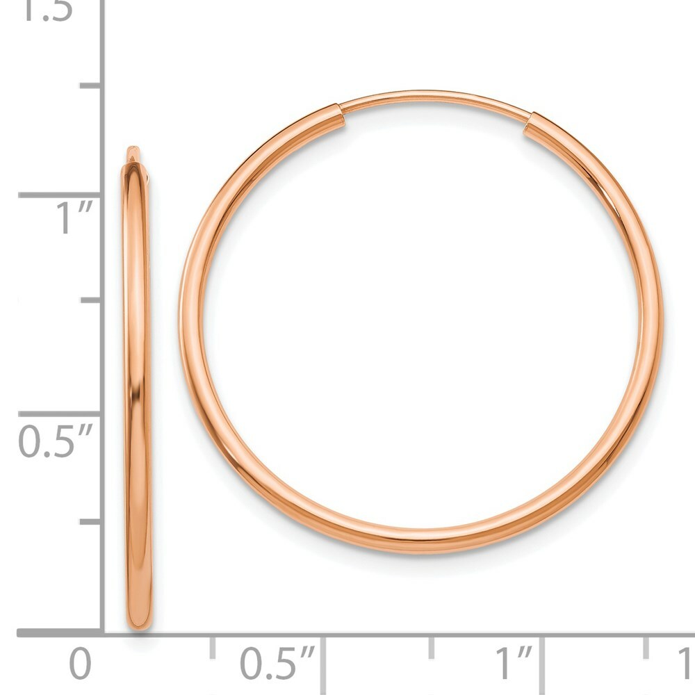 14K Rose Gold Polished Endless Tube Hoop Earrings  28mm width