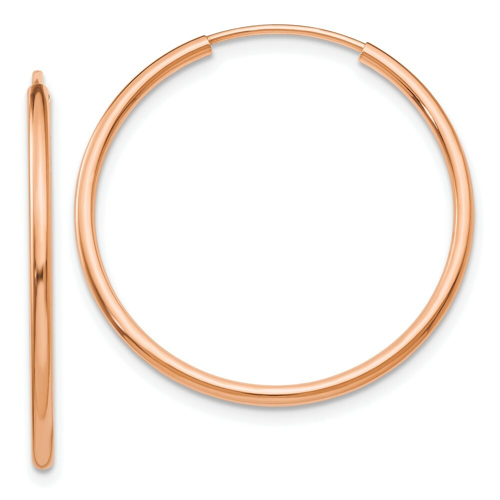 14K Rose Gold Polished Endless Tube Hoop Earrings  28mm width