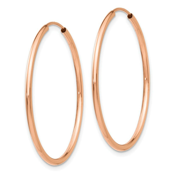 14K Rose Gold Polished Endless Tube Hoop Earrings  33mm width