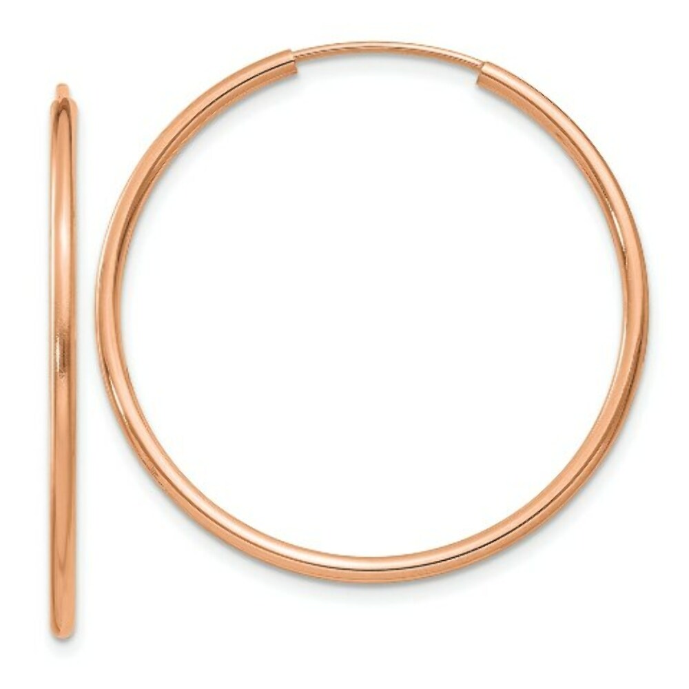 14K Rose Gold Polished Endless Tube Hoop Earrings  33mm width