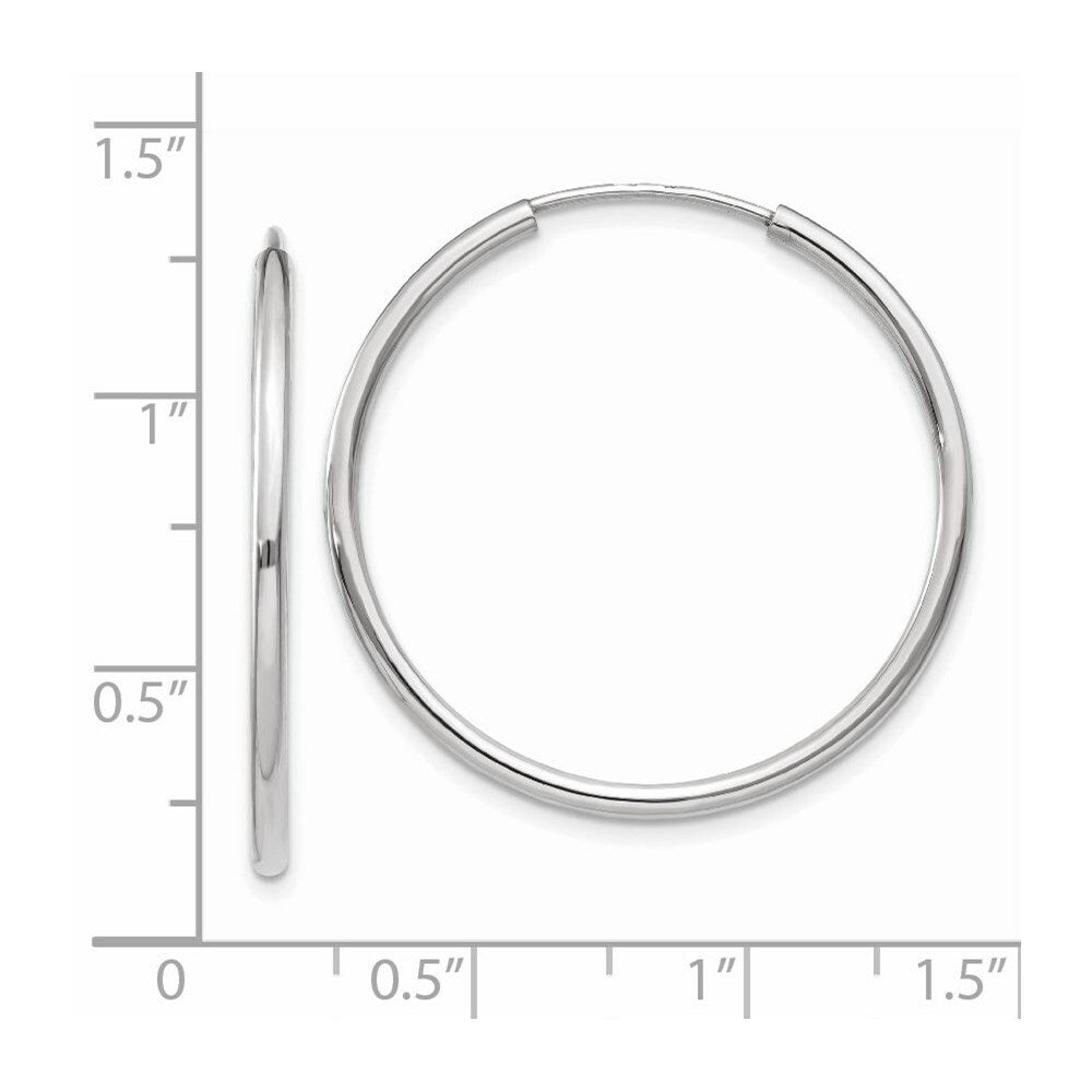 14K White Gold Polished Endless Tube Hoop Earrings  28mm width