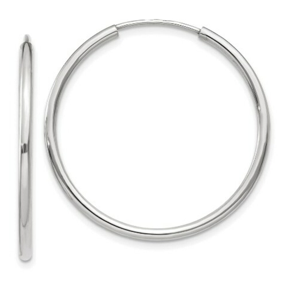14K White Gold Polished Endless Tube Hoop Earrings  28mm width