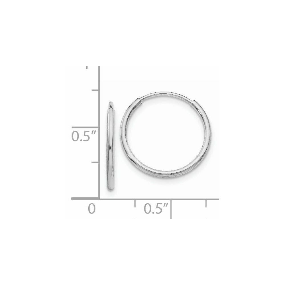 14K White Gold Polished Endless Tube Hoop Earrings  16mm width