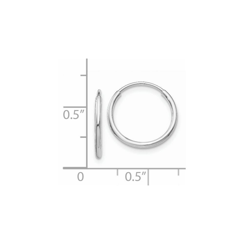 14K White Gold Polished Endless Tube Hoop Earrings  14mm width