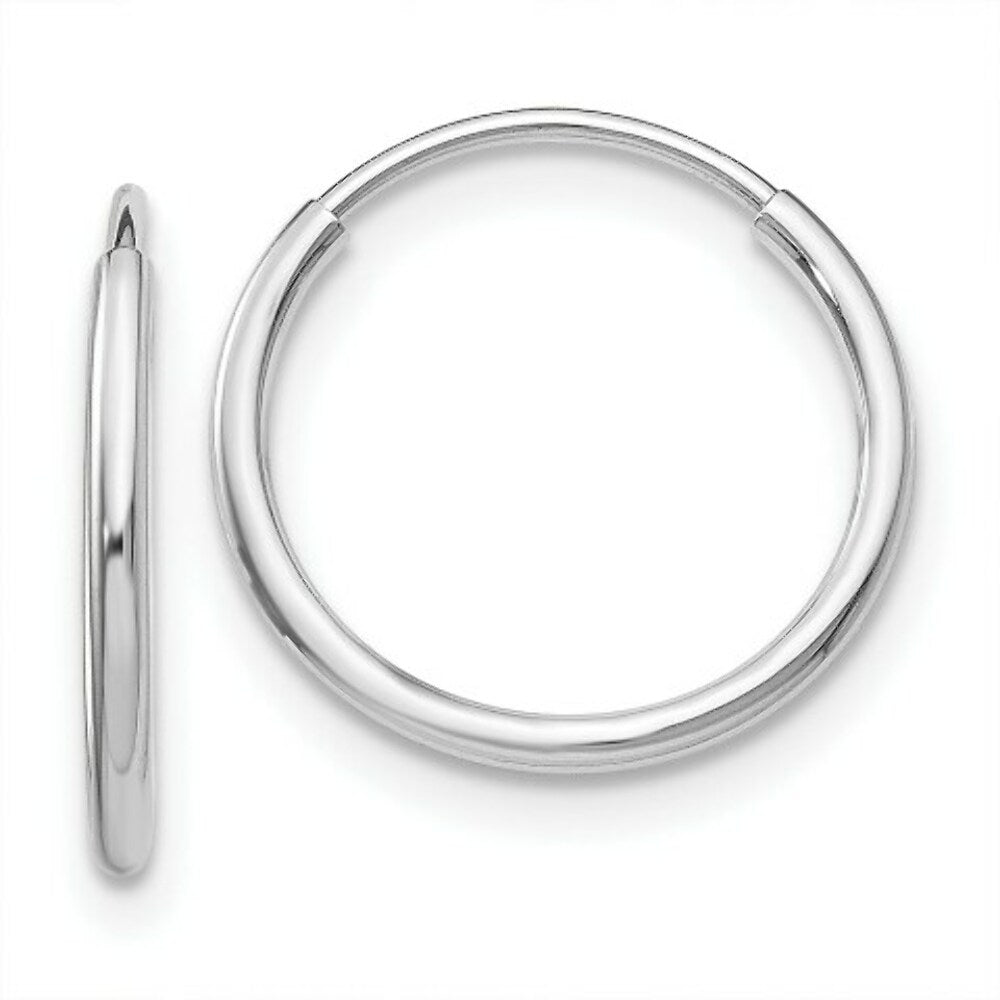 14K White Gold Polished Endless Tube Hoop Earrings  14mm width