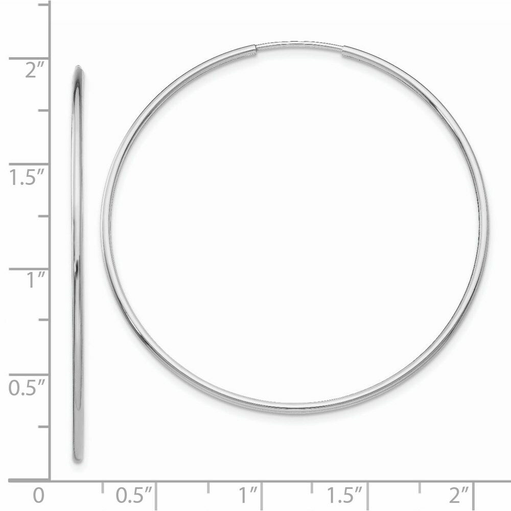 14K White Gold Polished Endless Tube Hoop Earrings  47mm width