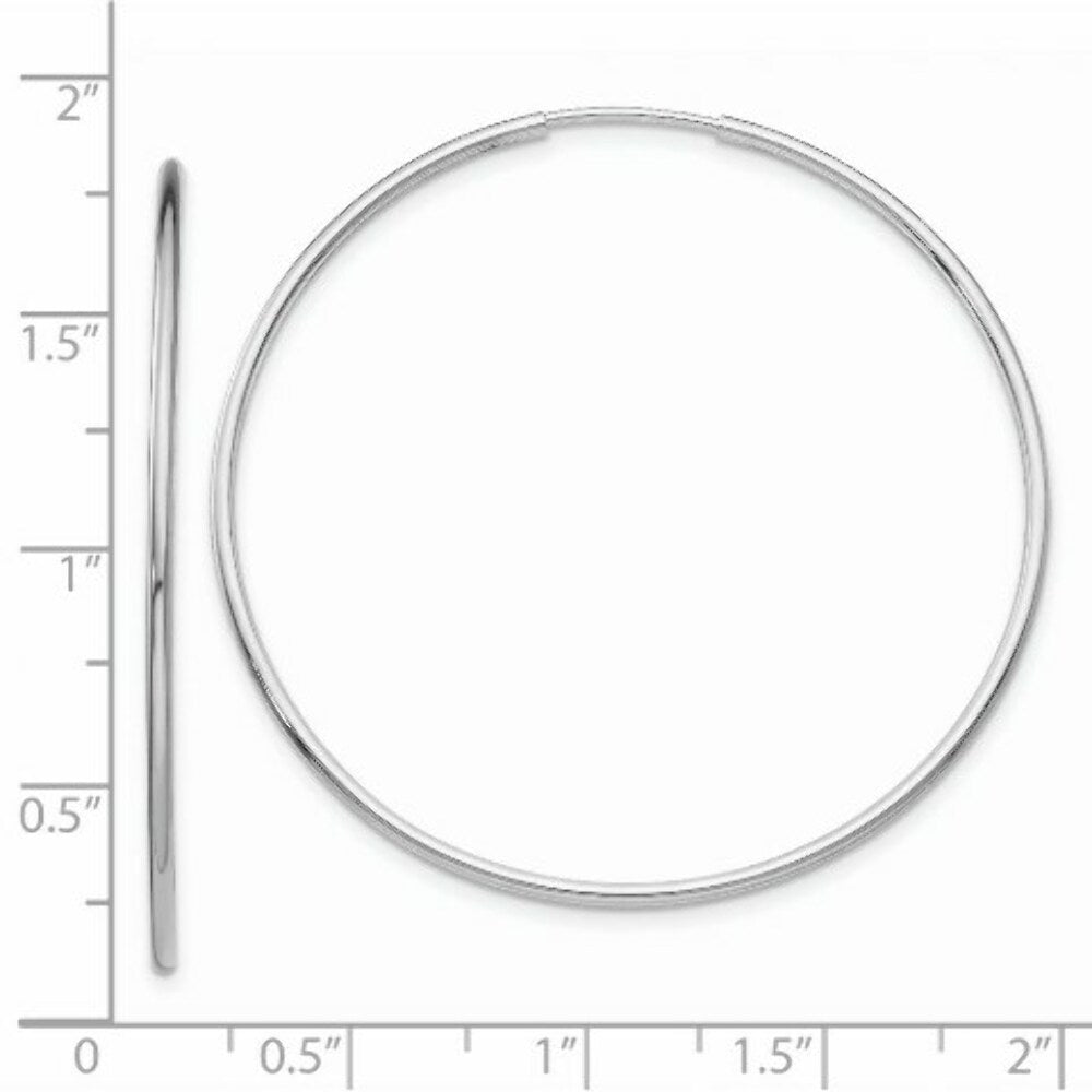 14K White Gold Polished Endless Tube Hoop Earrings  44mm width