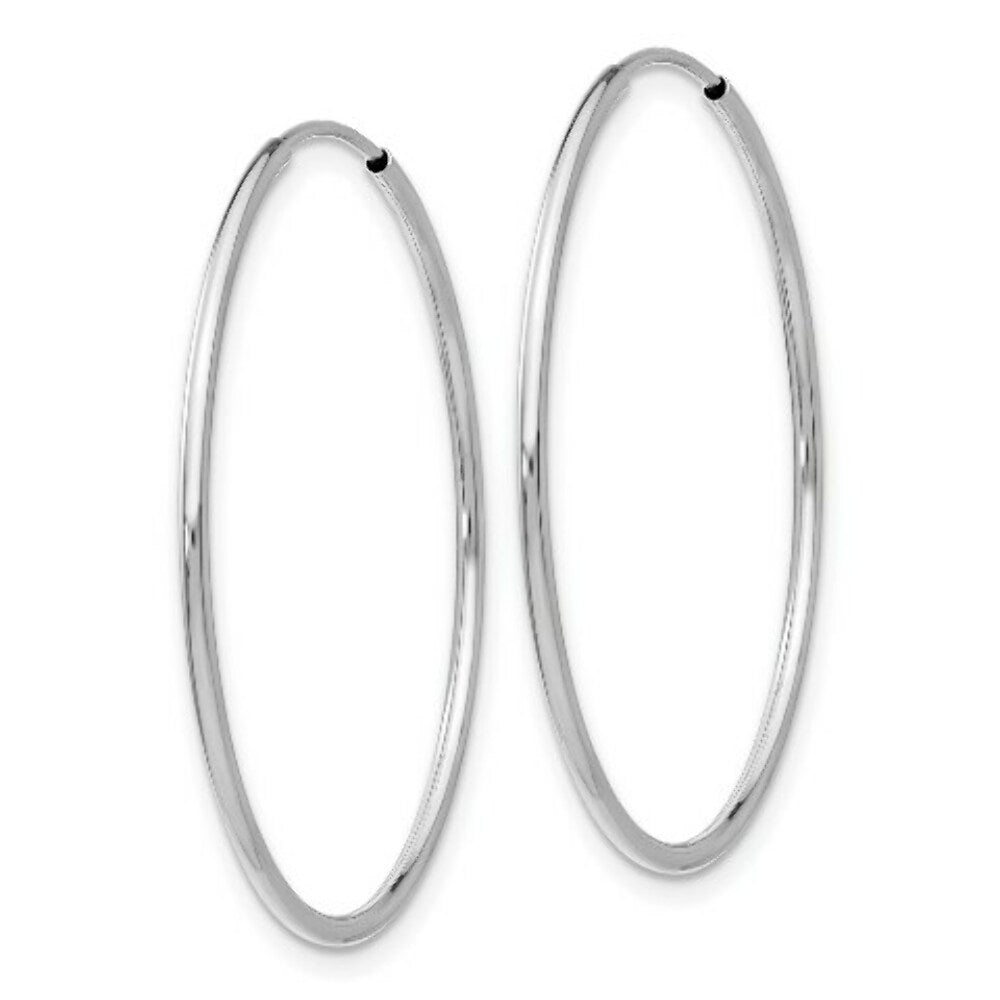 14K White Gold Polished Endless Tube Hoop Earrings  35mm width