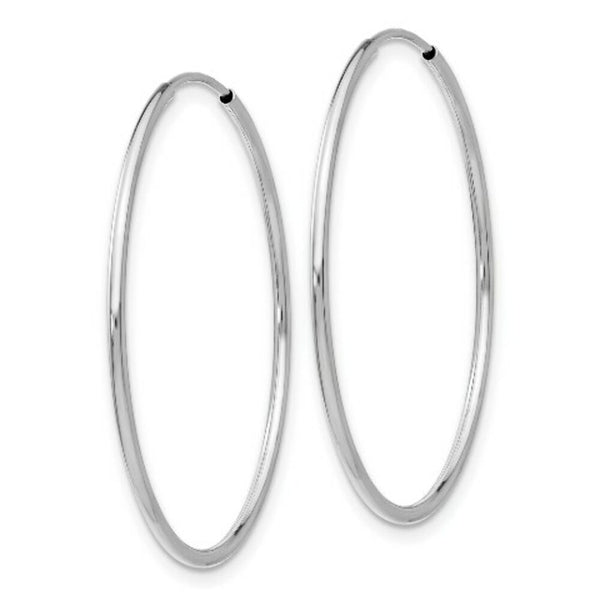 14K White Gold Polished Endless Tube Hoop Earrings  35mm width