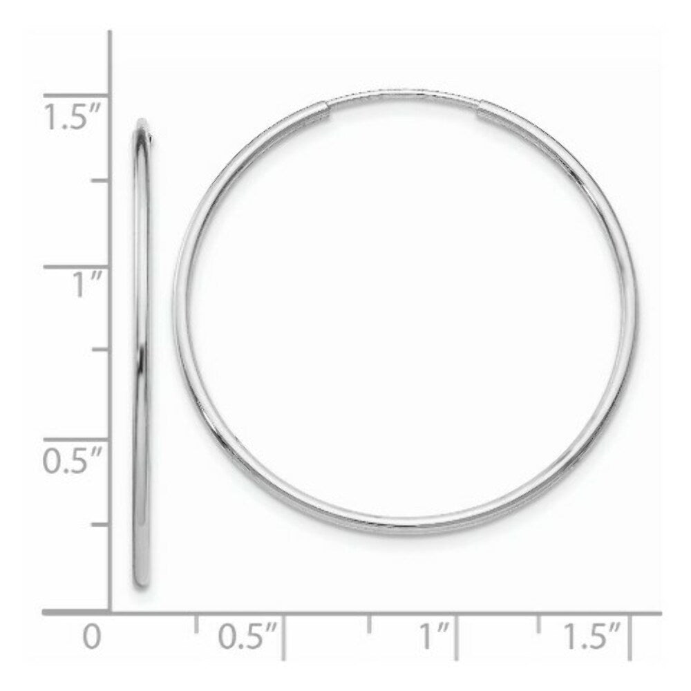 14K White Gold Polished Endless Tube Hoop Earrings  35mm width