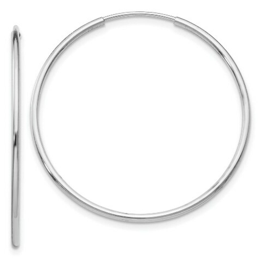14K White Gold Polished Endless Tube Hoop Earrings  35mm width