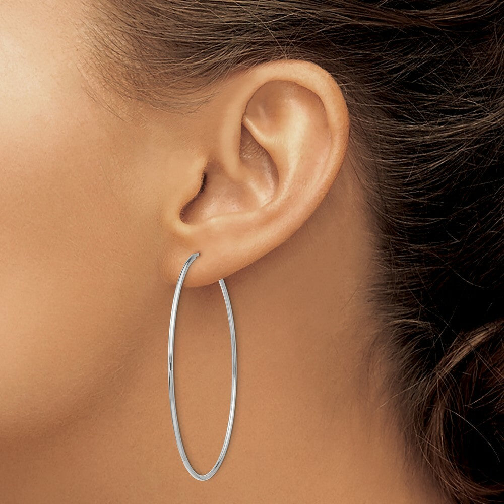 14K White Gold Polished Endless Tube Hoop Earrings  54mm width