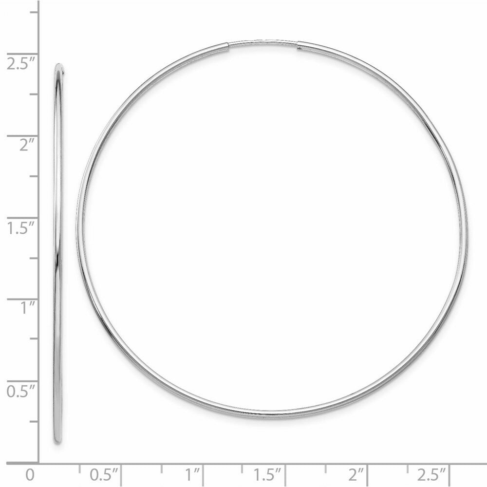 14K White Gold Polished Endless Tube Hoop Earrings  59mm width