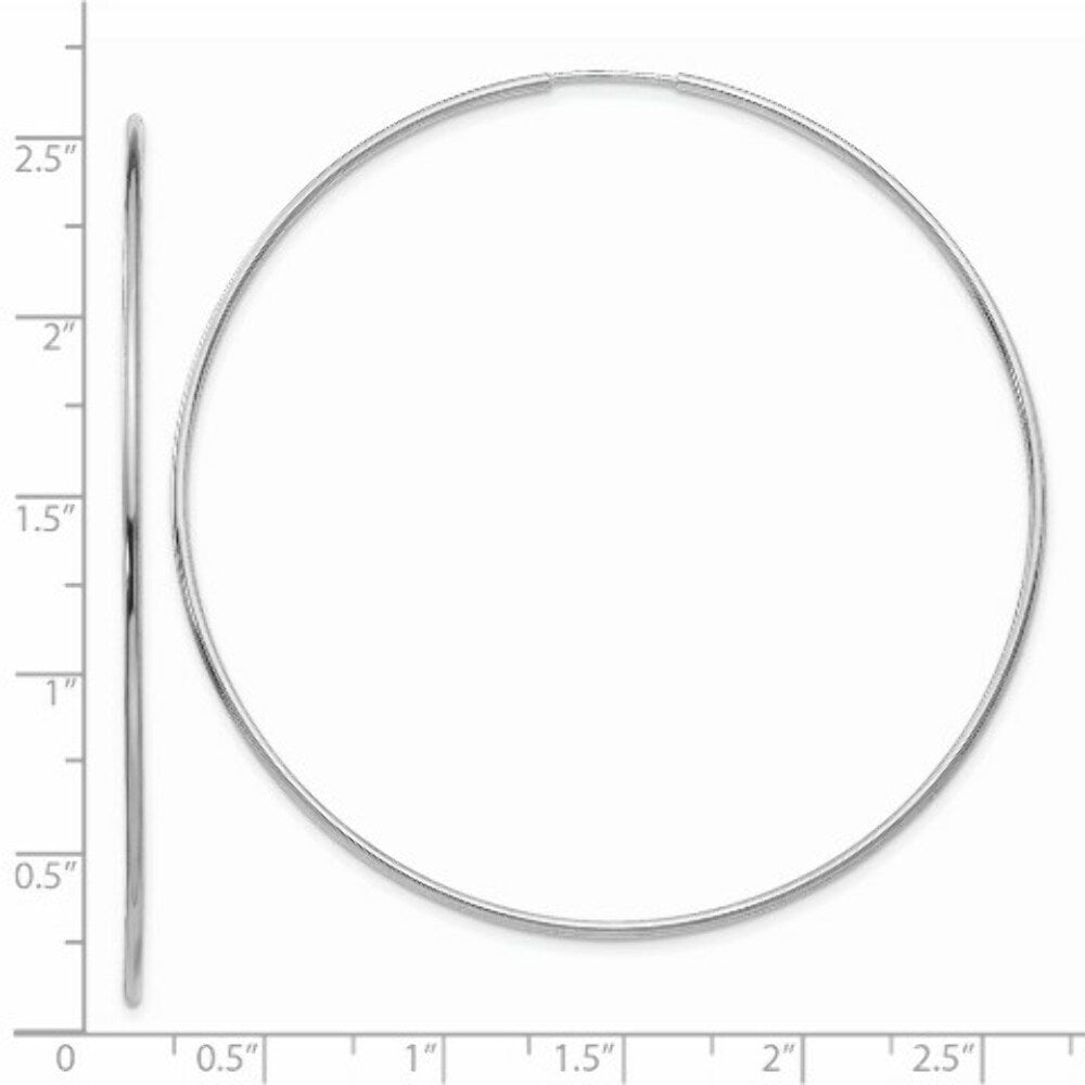 14K White Gold Polished Endless Tube Hoop Earrings  74mm width