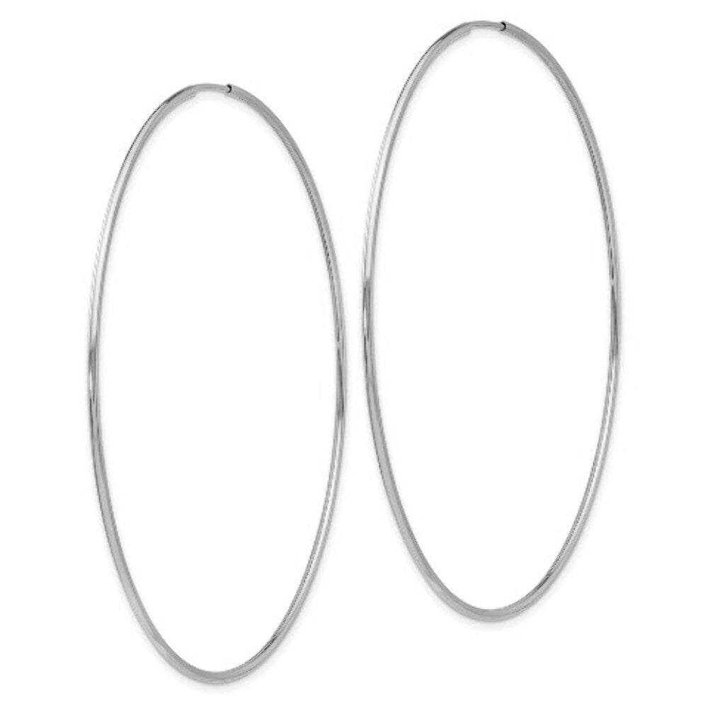 14K White Gold Polished Endless Tube Hoop Earrings  70mm width