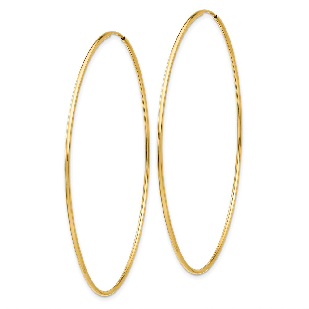 14K Yellow Gold Polished Endless Tube Hoop Earrings 74mm length