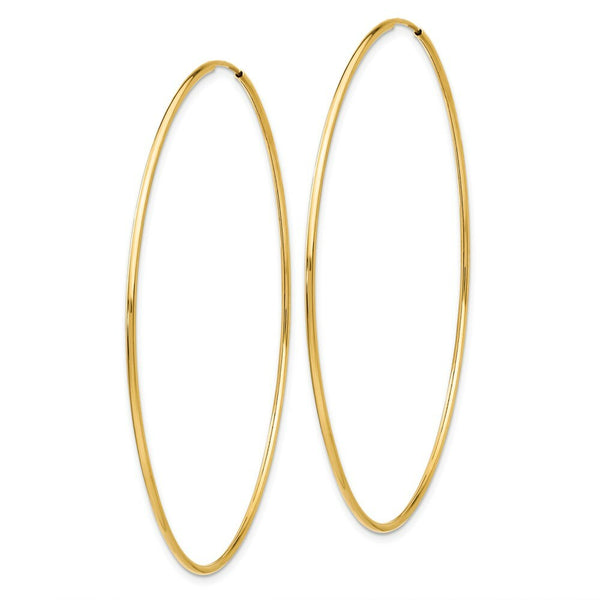 14K Yellow Gold Polished Endless Tube Hoop Earrings 74mm length