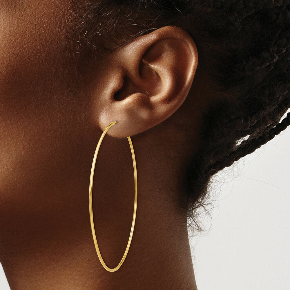 14K Yellow Gold Polished Endless Tube Hoop Earrings 74mm length