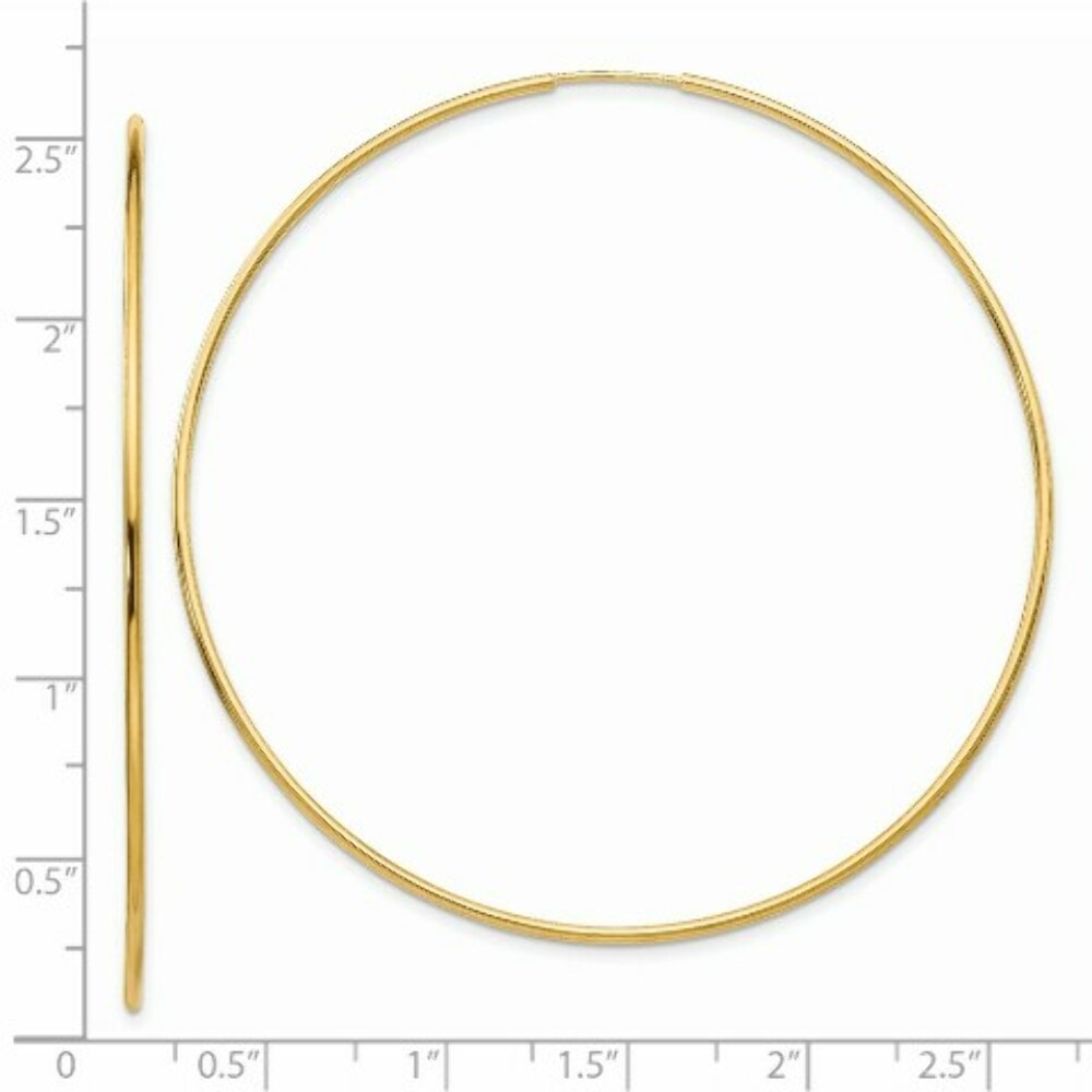 14K Yellow Gold Polished Endless Tube Hoop Earrings 74mm length
