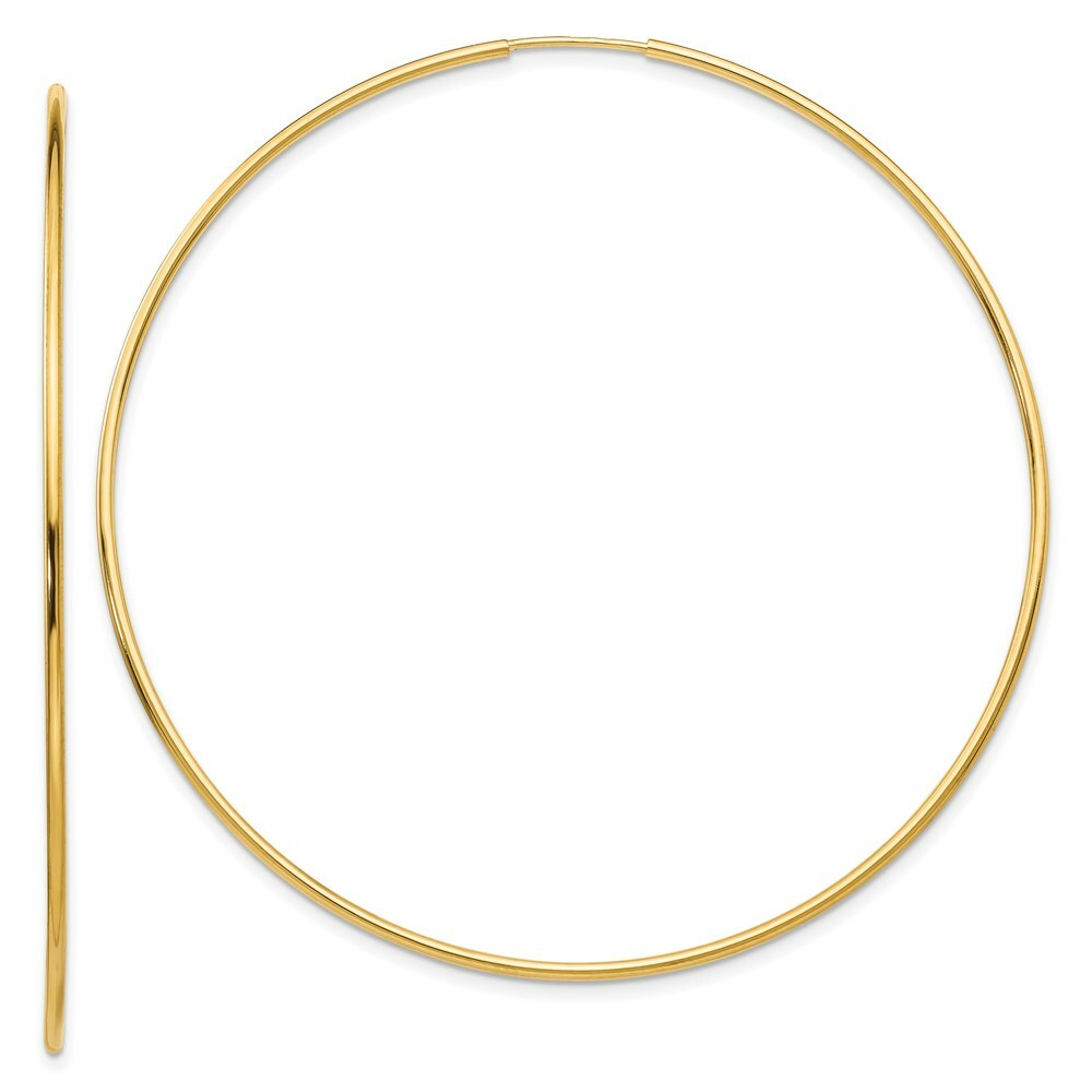14K Yellow Gold Polished Endless Tube Hoop Earrings 74mm length