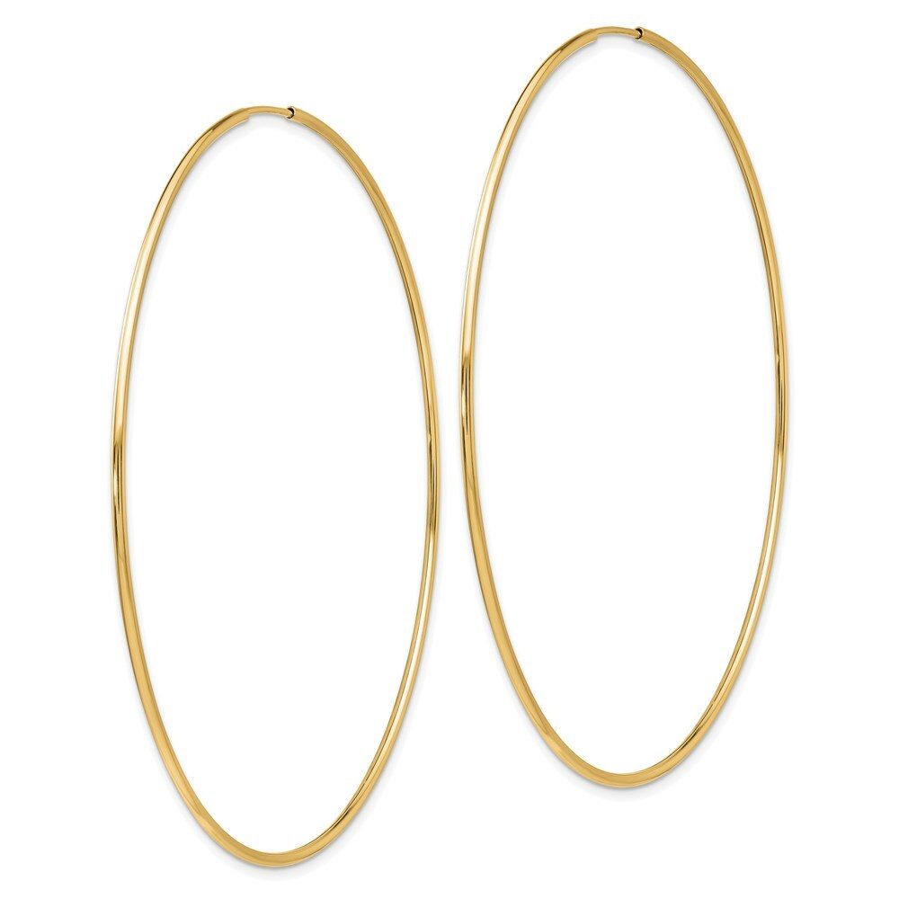 14K Yellow Gold Polished Endless Tube Hoop Earrings 68mm length