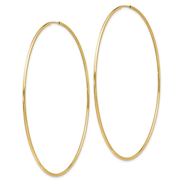 14K Yellow Gold Polished Endless Tube Hoop Earrings 68mm length