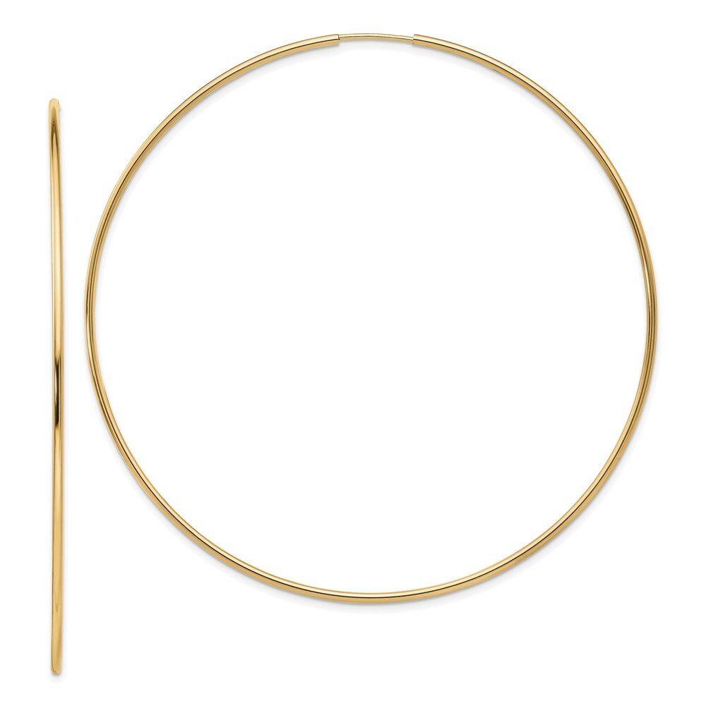 14K Yellow Gold Polished Endless Tube Hoop Earrings 68mm length