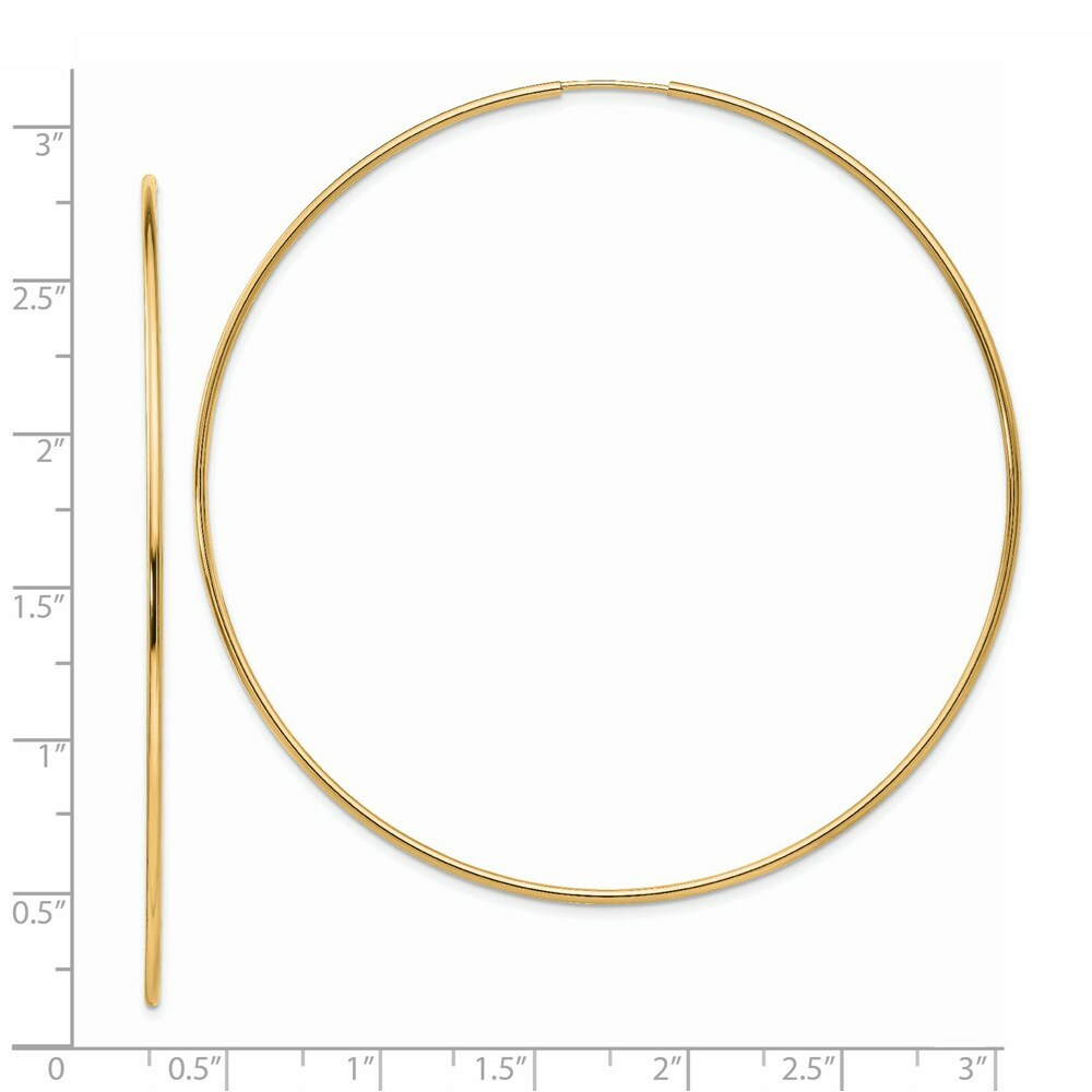 14K Yellow Gold Polished Endless Tube Hoop Earrings 68mm length