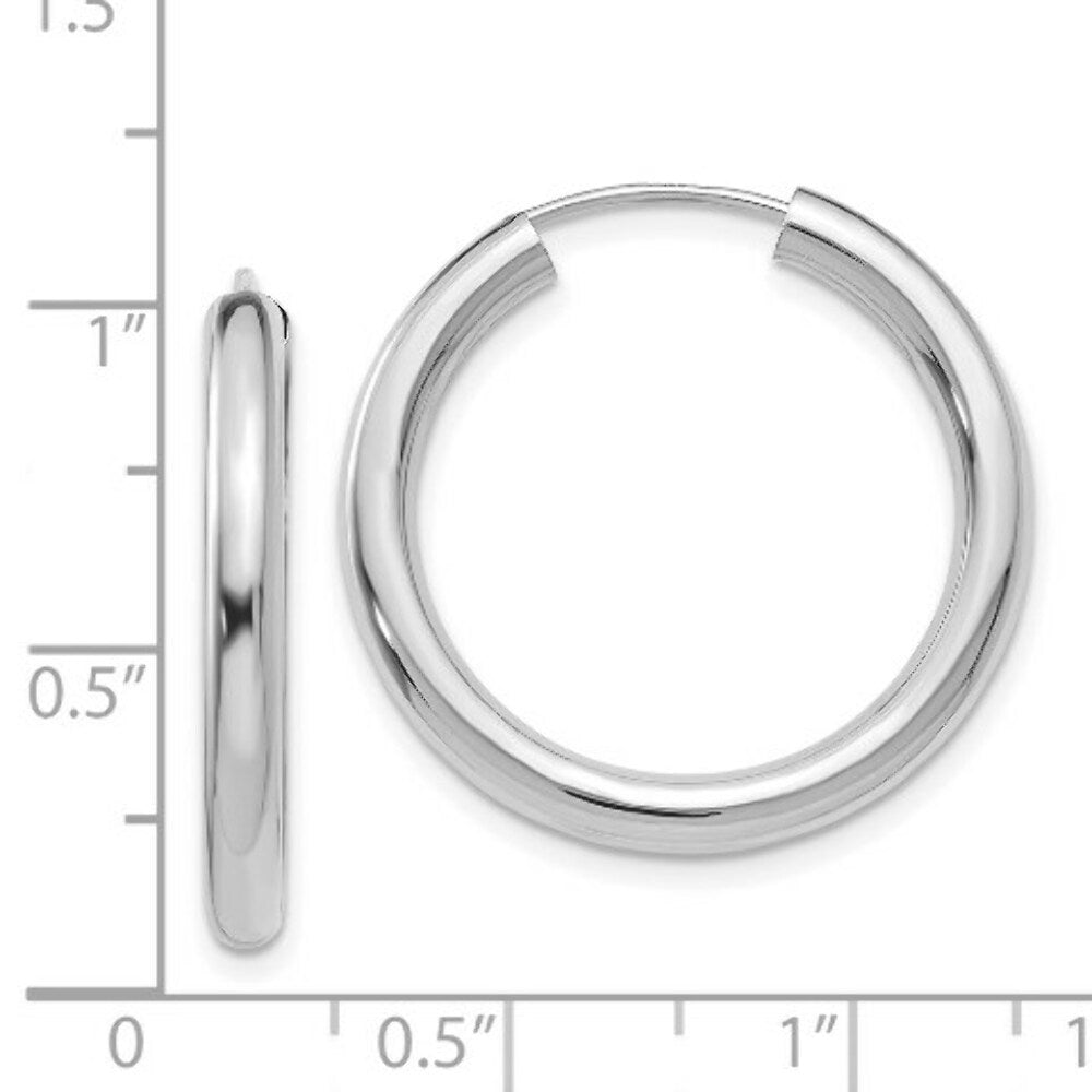 14K White Gold Polished Endless Tube Hoop Earrings  35mm length