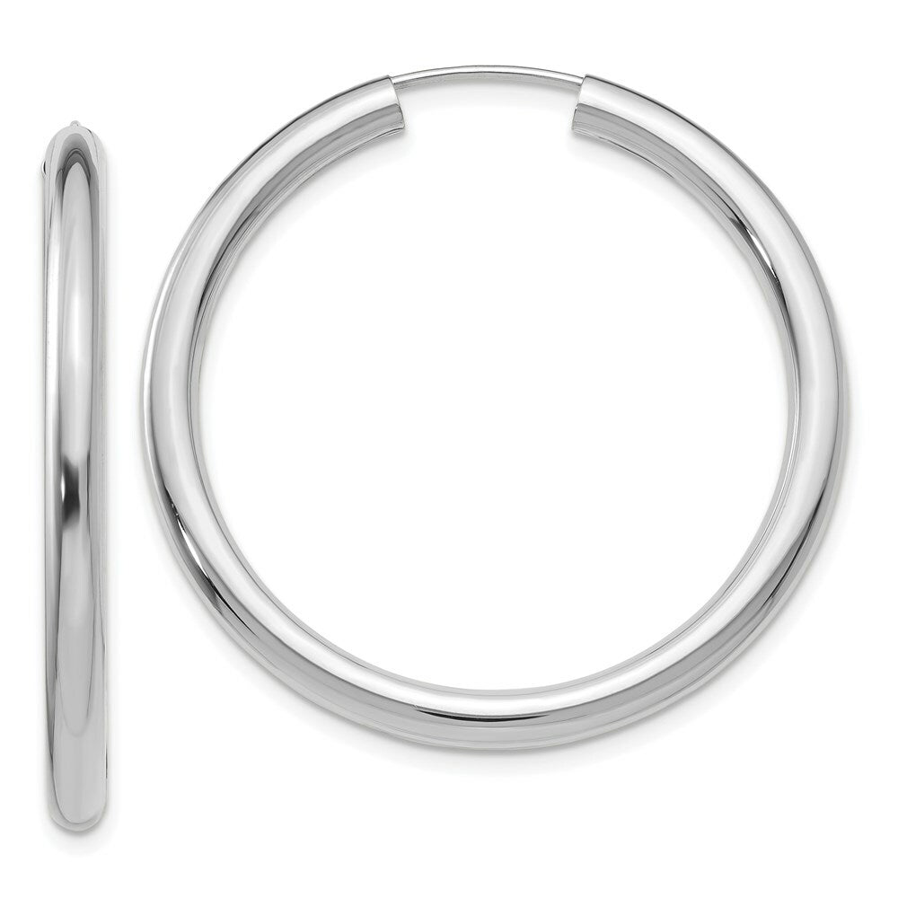 14K White Gold Polished Endless Tube Hoop Earrings  35mm length