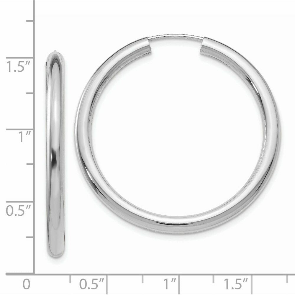14K White Gold Polished Endless Tube Hoop Earrings  25mm length