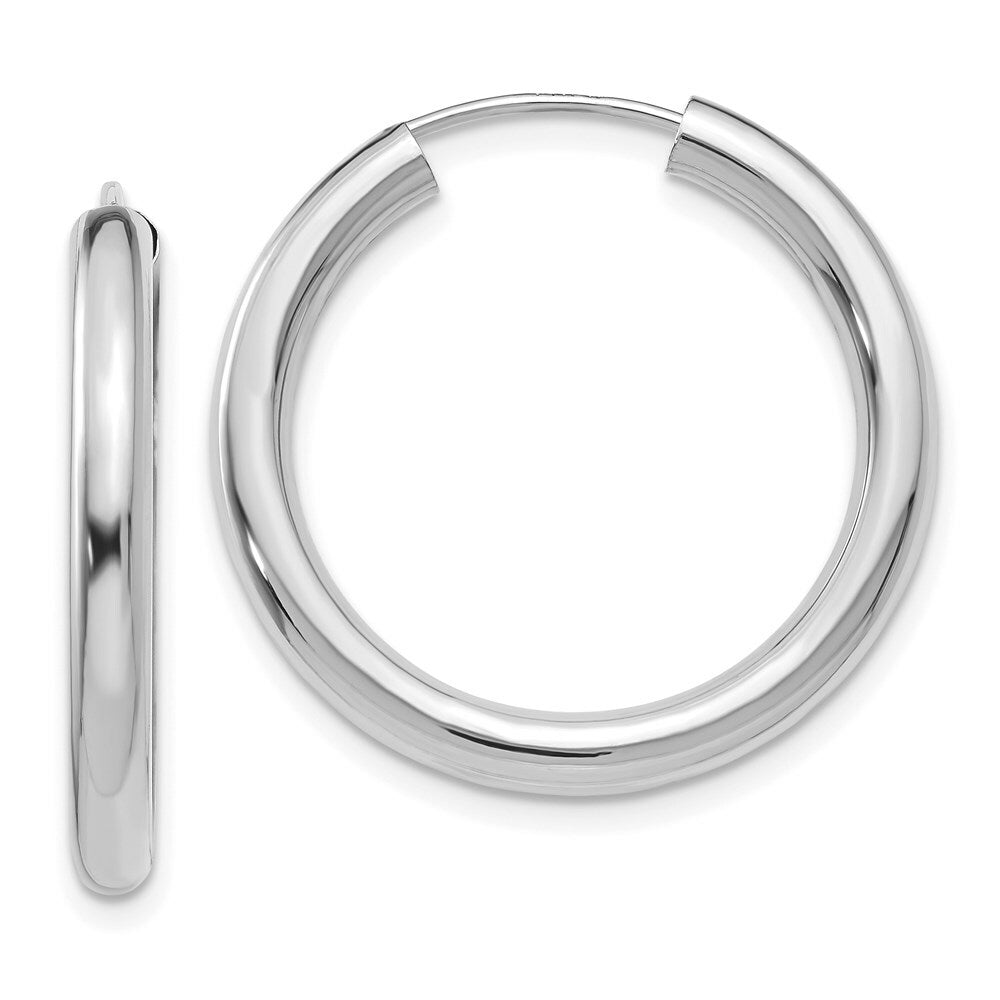 14K White Gold Polished Endless Tube Hoop Earrings  25mm length