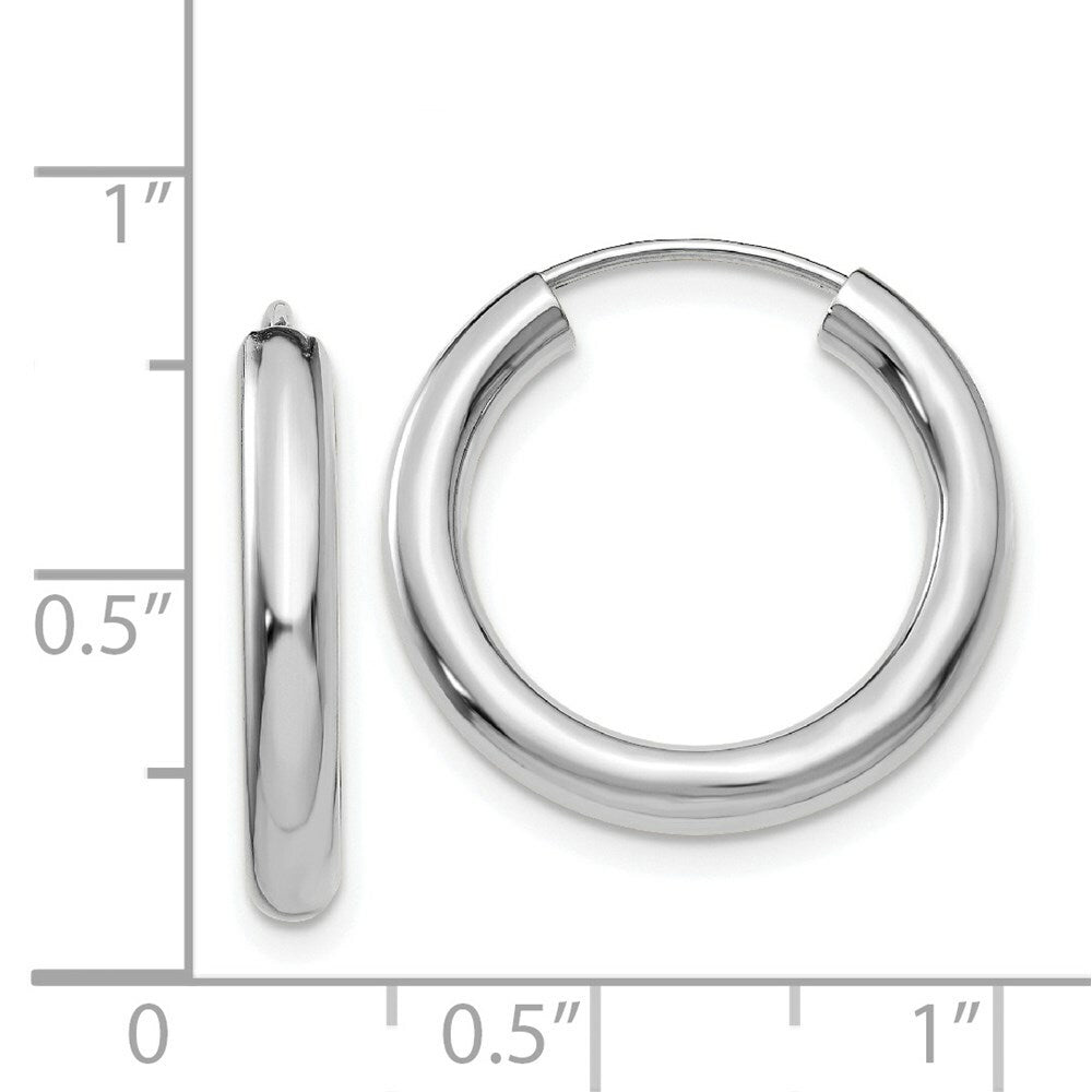 14K White Gold Polished Endless Tube Hoop Earrings  20mm length