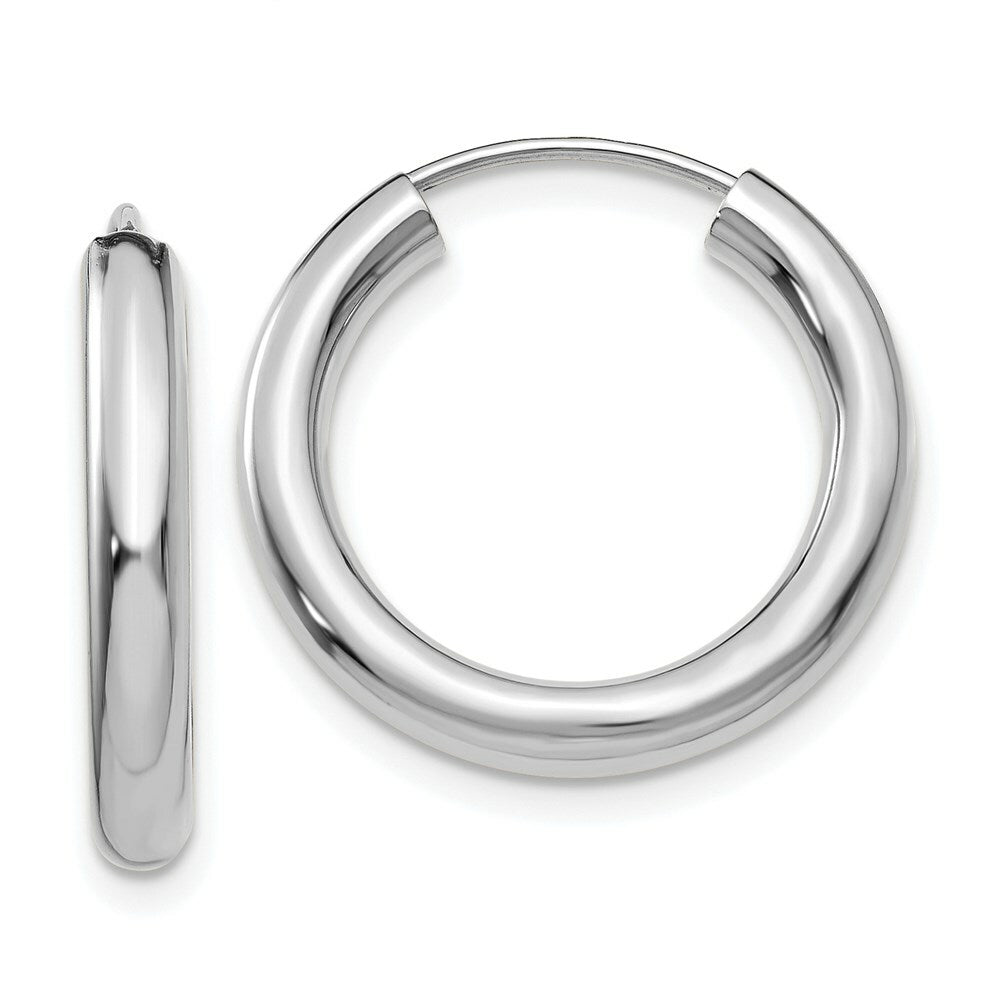 14K White Gold Polished Endless Tube Hoop Earrings  20mm length