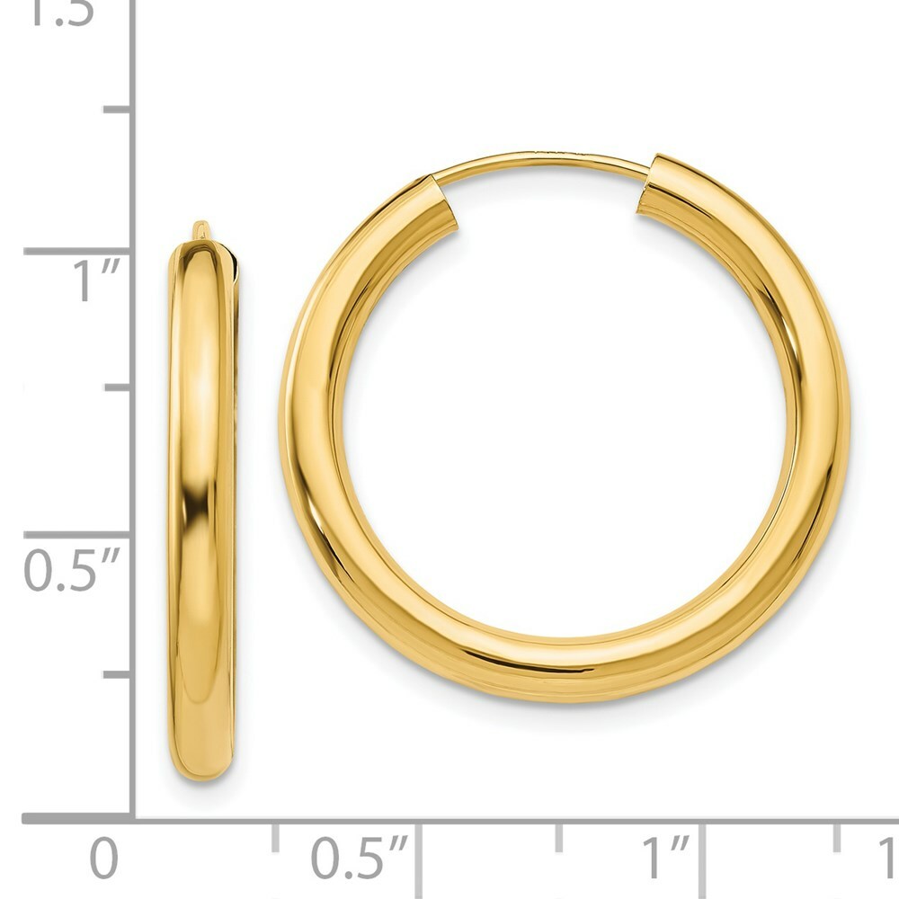 14K Yellow Gold Polished Endless Tube Hoop Earrings 25mm length