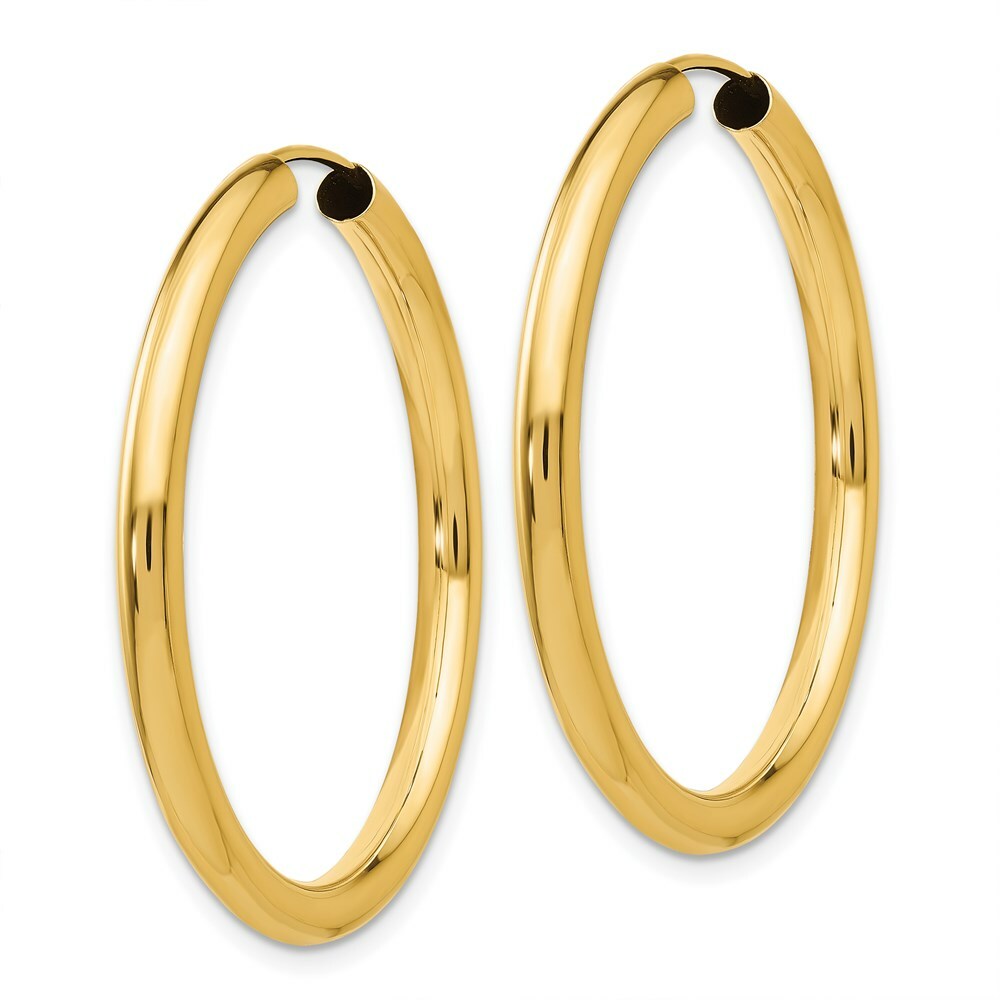 14K Yellow Gold Polished Endless Tube Hoop Earrings 35mm length