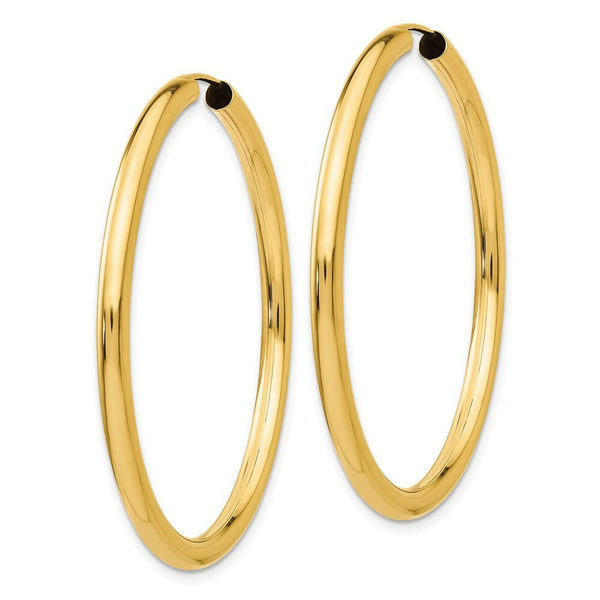 14K Yellow Gold Polished Endless Tube Hoop Earrings 45mm length