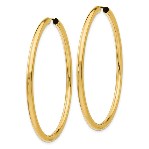 14K Yellow Gold Polished Endless Tube Hoop Earrings 55mm length