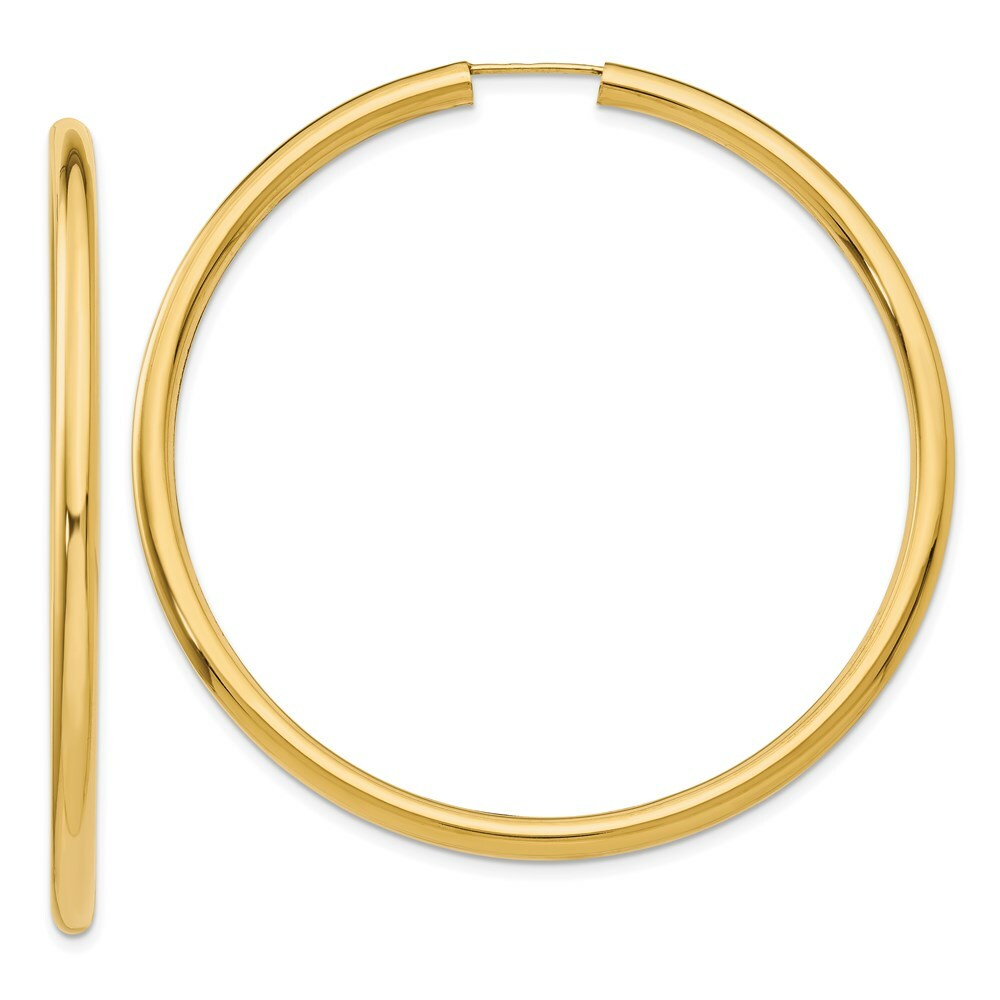 14K Yellow Gold Polished Endless Tube Hoop Earrings 55mm length