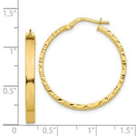 Load image into Gallery viewer, 14K Yellow Gold Diamond Cut Edge Polished Hoop Earrings  25mm length
