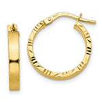Load image into Gallery viewer, 14K Yellow Gold Diamond Cut Edge Polished Hoop Earrings  15mm length
