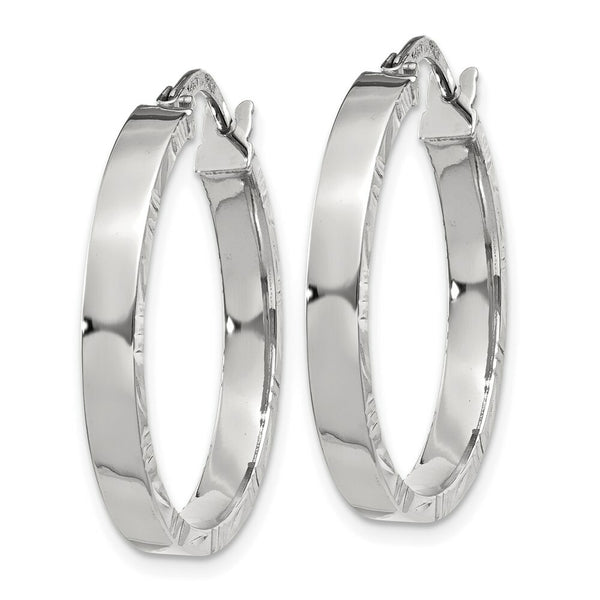 14K White Gold Diamond Cut Edge Polished Hoop Earrings 20mm length