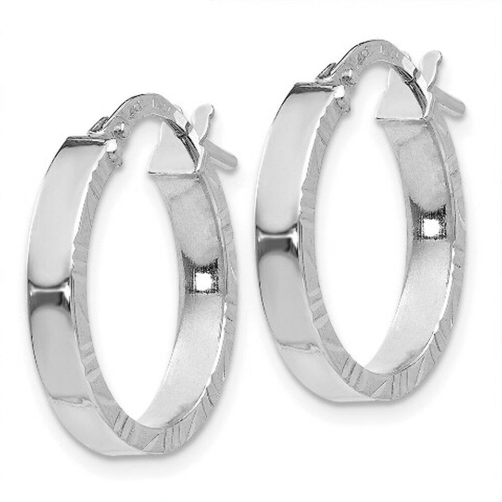 14K White Gold Diamond Cut Edge Polished Hoop Earrings 25mm length