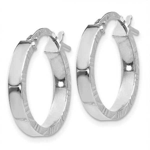 14K White Gold Diamond Cut Edge Polished Hoop Earrings 25mm length