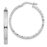 Load image into Gallery viewer, 14K White Gold Diamond Cut Edge Polished Hoop Earrings 25mm length

