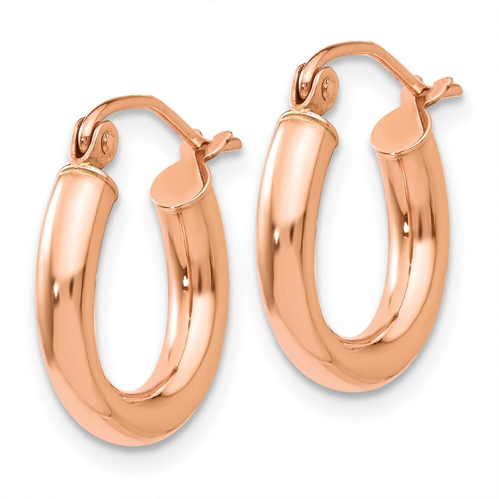 14K Rose Gold Polished Light Weight Small Tube Hoop Earrings  16mm length